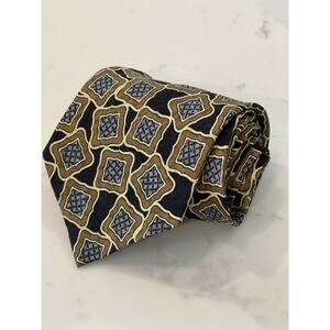 Z Inc Zinc Vintage Geometric Repeating Pattern Art Black Gold Silk Tie 60 x 4